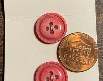 Set of 2 Vintage On Card Glossy Domed Coral Plastic 4-hole Sew-through Buttons 15mm 9/16" Made In Italy 14587
