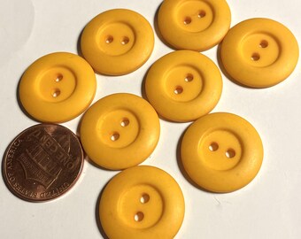 Set of 8 Vintage NOS Wide Rimmed Matte Dull Yellow 2-hole Sew-through Plastic Buttons 19mm 3/4" 15844