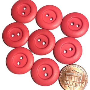 Set of 8 Vintage NOS Wide Rimmed Matte Dull Red 2-hole Sew-through Plastic Buttons 19mm 3/4&quot; 15850