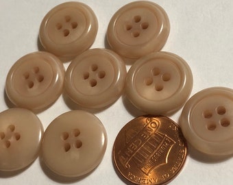 Set of 8 Vintage Thick Sturdy Tan Light Brown Plastic Sew-through 4-hole Buttons 18mm 11/16" 11949