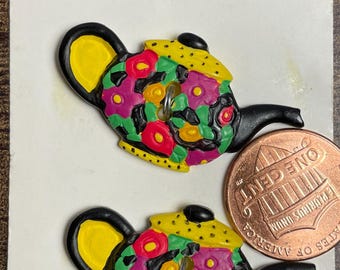 Set of 2 Multi-color Plastic Teapot Shank 38mm 1&1/2" Wide Buttons 16602