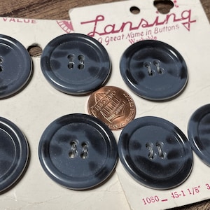 Set of 7 Vintage Large Rimmed Glossy Muted Dark Blue & Black Plastic 4-hole Sew-through Buttons 28.5mm 1 1/8&quot; 13996