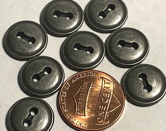 8 Silver Tone Metal 2-hole Sew-through Buttons 1/2" 13mm 13404