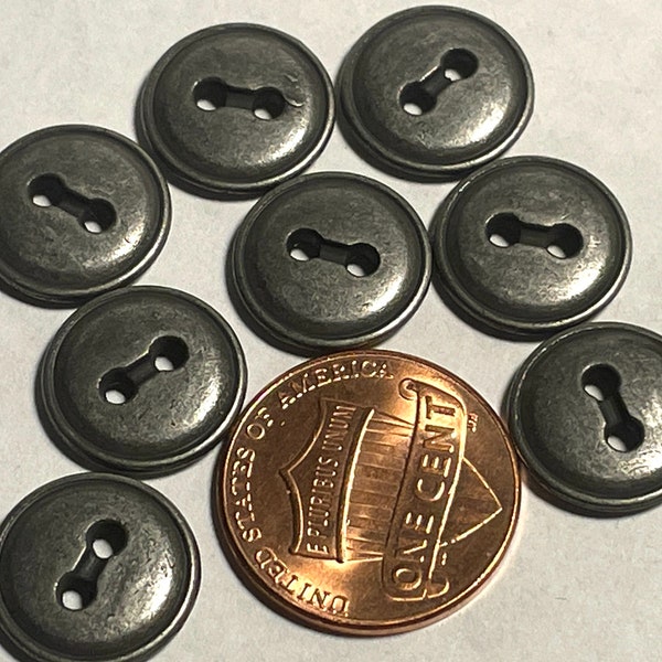 8 Silver Tone Metal 2-hole Sew-through Buttons 1/2" 13mm 13404