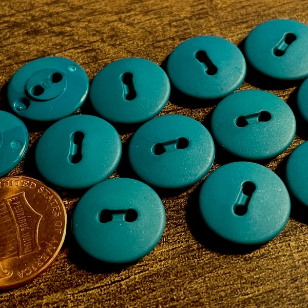 Set of 12 Slightly Domed Top Matte Dull Front Teal Blue Sew-through 2-hole Plastic Buttons 9/16" 14.5mm 14243