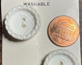 Set of 2 Vintage NOS La Petite On Card Rimmed Recessed Center Dull Matte White Plastic 2-hole Sew-through Buttons 13/16" 20.5mm 15708