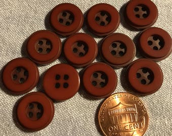 12 Shiny Glossy Reddish Brown Plastic 4-hole Sew-through Buttons 14.5mm 9/16" # 8277