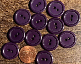 Set of 12 Vintage Glossy Dark Purple Plastic 2-hole Buttons Almost 3/4" 18mm 17647