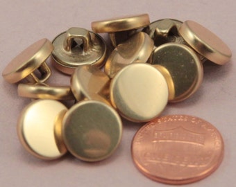 Lot of 12 Small Polished Shiny Brass Tone Shank Hollow Metal Buttons 1/2" 13mm (#6331)