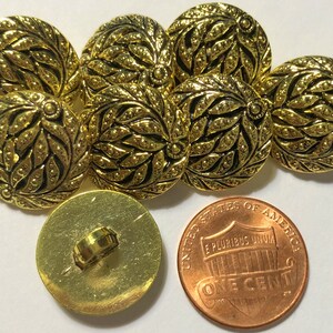 8 Domed Shiny Polished Gold Tone Plastic Shank Buttons 11/16&quot; 17.5mm 3587