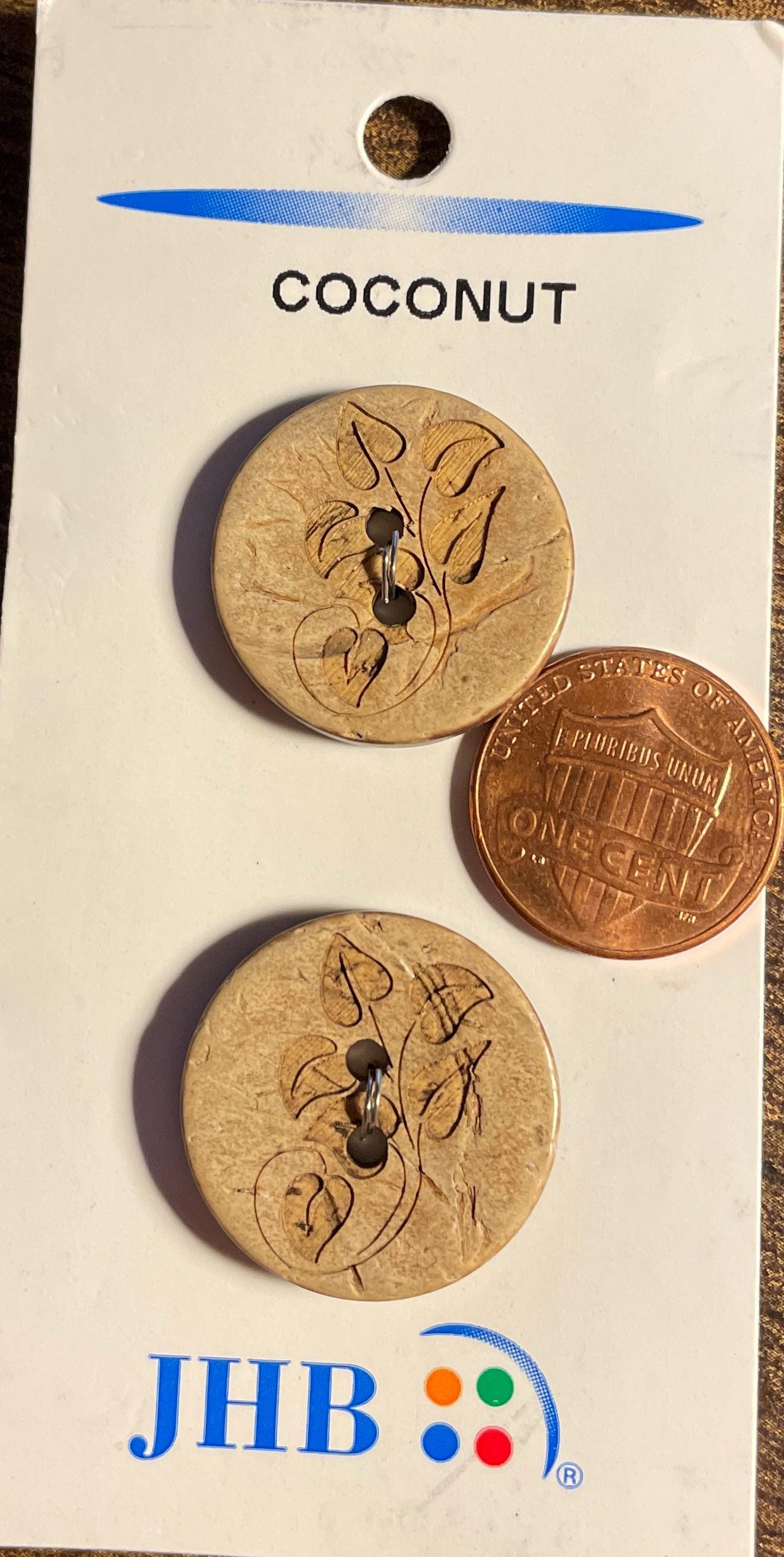 ここなっつ Set of 2 Vintage Etched Natural Coconut Shell Buttons 22.5mm 7/8