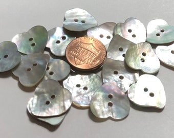 6 Pcs ONLY!! Set of 6 Beautiful Iridescent Agoya Shell MOP 2-hole Sew-through HEART Buttons 17mm Just Under 11/16" Wide & Tall 11627