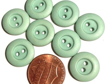 Set of 8 Vintage NOS Wide Rimmed Matte Dull Green 2-hole Sew-through Plastic Buttons 14.5mm 9/16" 15868