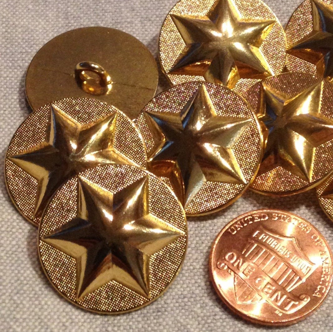 7 Shiny Polished Gold Tone Metal Shank Buttons Domed Star 7