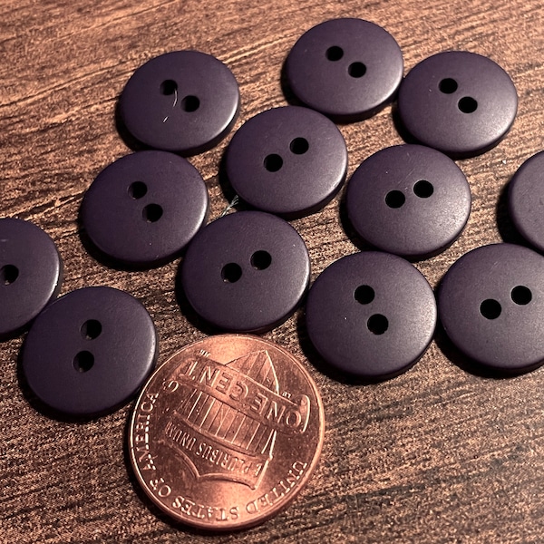 Set of 12 Domed Top Dark Muted Purple Sew-through 2-hole Plastic Buttons Just Over 1/2" 13.5mm 14232