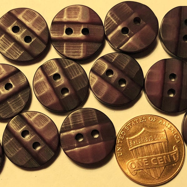 12 Dark Reddish Purple Plastic Sew-through 2-hole Buttons Almost 5/8" 15mm # 5357