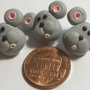 THREE JHB Hand-Painted Resin Gray Pink Mouse Head Shank Buttons 17mm Almost 11/16&quot; Tall 12546