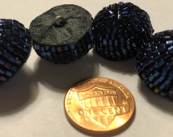 4 Vintage Retro High Dome Hand Beaded Black With Multi-color Luster Shank Buttons 13/16" 20mm # 11056