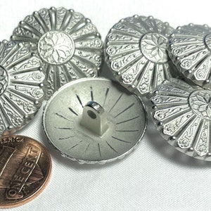 Lot of 6 Large Intricate Pierced Domed Brushed Silver Tone Metal Shank Buttons 1&quot; 25mm 12603