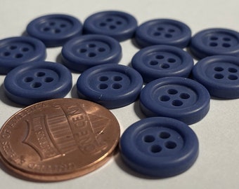 Lot of 12 Vintage Small Rimmed Matte Dull Dark Blue Plastic 4-hole Sew-through Buttons Almost 1/2" 12mm 13498