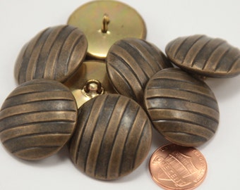 Lot of 8 Large Antiqued Brass Tone Domed Shank Metal Buttons 1 1/8" 29mm (#6137)