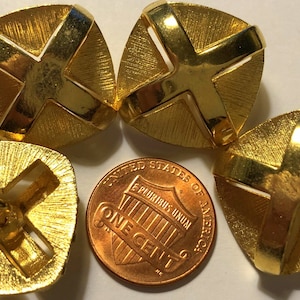 Lot of 4 Square Heavy Pierced Domed Gold Tone Metal Shank Buttons 13/16&quot; 21mm # 11025