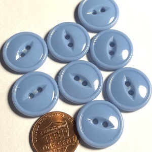Set of 8 Vintage Rimmed Glossy Pale Blue 2-hole Sew-through Cat Eye Plastic Buttons 3/4 19mm 14821 image 1