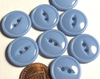 Set of 8 Vintage Rimmed Glossy Pale Blue 2-hole Sew-through Cat Eye Plastic Buttons 3/4" 19mm 14821