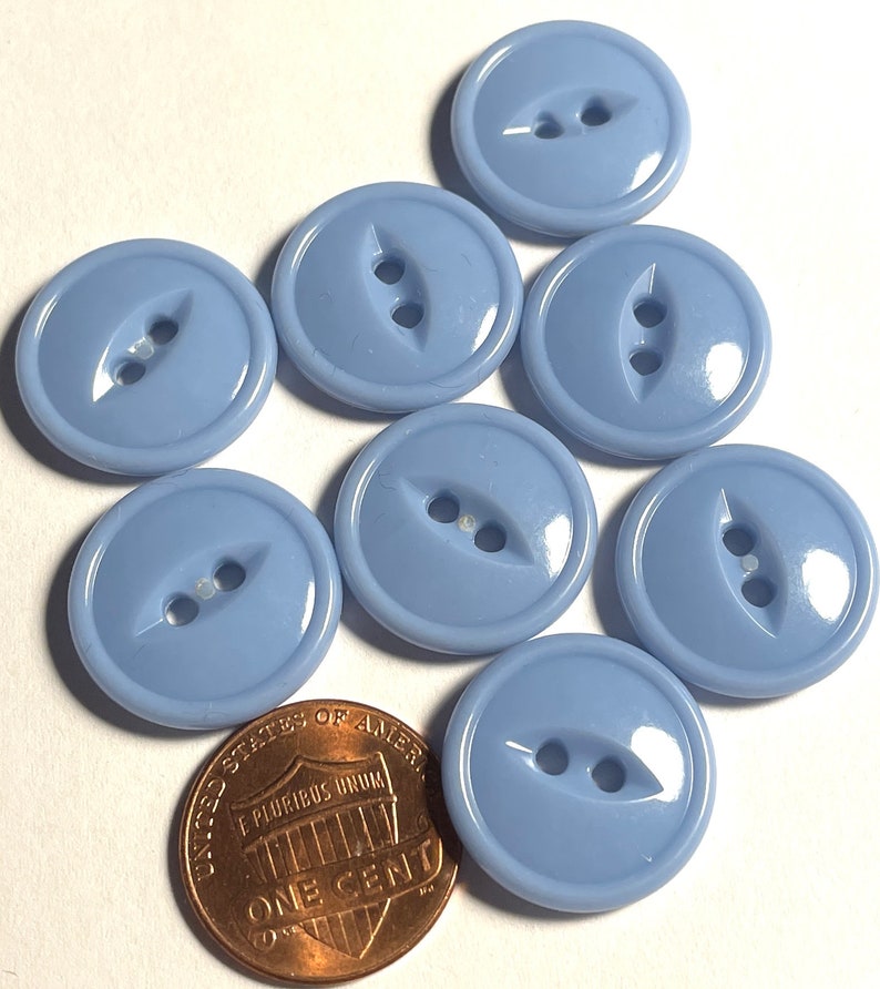 Set of 8 Vintage Rimmed Glossy Pale Blue 2-hole Sew-through Cat Eye Plastic Buttons 3/4 19mm 14821 image 1