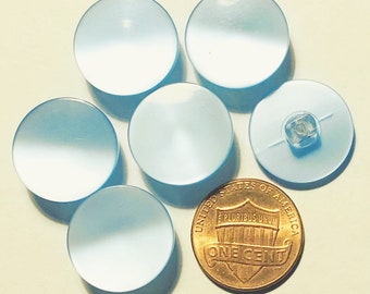 6 Vintage Retro Flat Top Glossy Pearlized Pale Blue Plastic Shank Buttons 17.5mm 11/16" # 10841