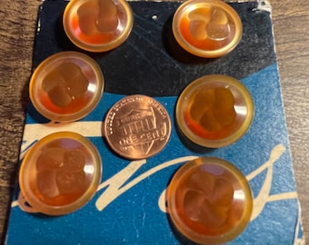 Set of 6 Vintage Pearlized Amber Burnt Orange Plastic Shank Buttons Just Over 13/16" 21mm 14267