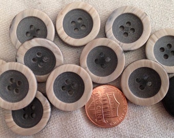 Lot of 12 Matte Dark Grey & Beige Plastic Buttons Sew-through 13/16" 20mm # 7128