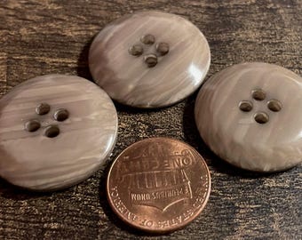 Set of 3 Vintage NOS Glossy Taupe 4-hole Sew-through Beveled Edge Plastic Buttons 25.5mm 1" 15915