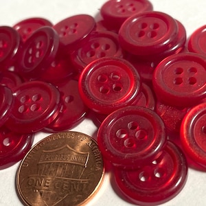Lot of 12 Rimmed Pearlized Red Plastic 4-hole Sew-through Buttons 9/16&quot; 14.5mm 12928