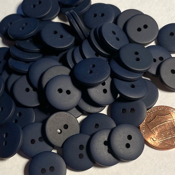 Lot of 24 Matte Dull Navy Blue Plastic 2-hole Sew-through Buttons 9/16" 15mm 12926