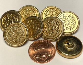 8 botones vintage NOS huecos, abombados, de dos piezas, de latón pulido, con vástago metálico de 19 mm (3/4"), 12636