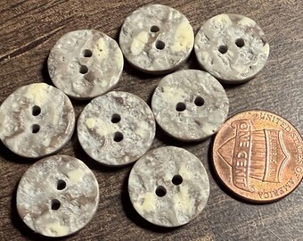 Set of 8 Matte Gray Cream Stone Look Plastic 2-hole Buttons 21mm 13/6" 17862