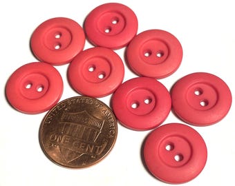 Set of 8 Vintage NOS Wide Rimmed Matte Dull Red 2-hole Sew-through Plastic Buttons 14.5mm 9/16" 15849