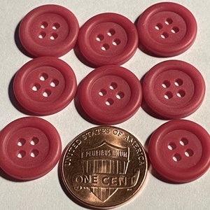 Set of 8 Vintage Matte Dull Muted Red 4-hole Sew-through Rimmed Plastic Buttons 14.5mm 9/16&quot; 13259