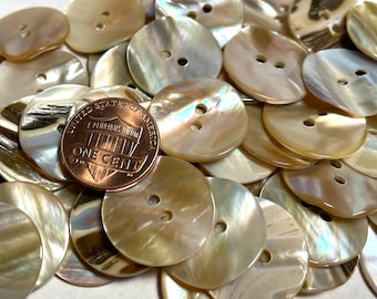 6 Beautiful Vintage Curvy Wavy Iridescent Beige Tan Abalone Natural Shell 2-hole Buttons 20mm 13/16" 12791