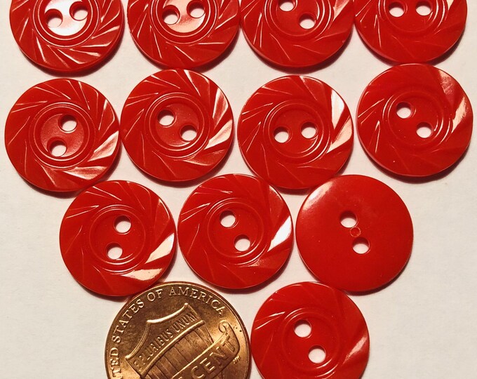 12 Carved Look Glossy Bright Red Plastic Sewthrough 2hole Buttons Almost 5/8 15.4mm 10486 Etsy