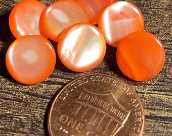 Lot of 7 Vintage Orange Tangerine Mother of Pearl MOP Shank Buttons 10mm 3/8" 17562