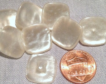 8 Square Pearlized Dusty Cream Plastic Shank Buttons Just Over 5/8" 16.2mm 7712