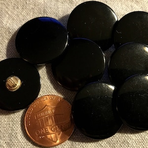 8 Shiny Very Slightly Domed Black Plastic Shank Buttons 21mm 13/16&quot; # 8298