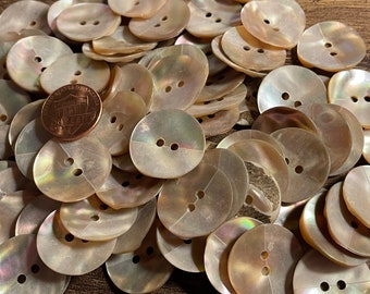 6 Beautiful Vintage Curvy Wavy Iridescent Beige Abalone Natural Shell 2-hole Buttons 22.5mm 7/8" 12789 Note Line Etched Across Each Button