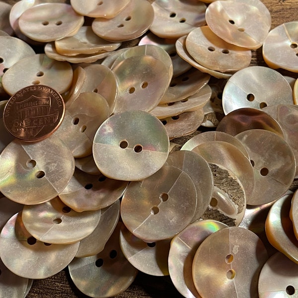 6 Beautiful Vintage Curvy Wavy Iridescent Beige Abalone Natural Shell 2-hole Buttons 22.5mm 7/8" 12789 Note Line Etched Across Each Button