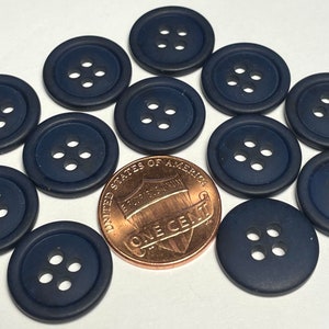 12 Matte Dull Very Dark Navy Blue Plastic 4-hole Sew-through Rimmed Buttons 15mm Almost 5/8&quot; 12712