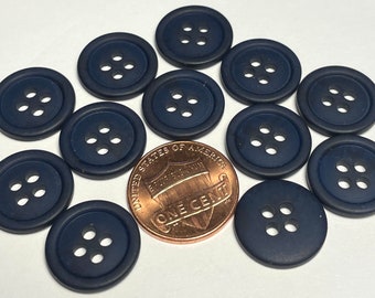 12 Matte Dull Very Dark Navy Blue Plastic 4-hole Sew-through Rimmed Buttons 15mm Almost 5/8" 12712