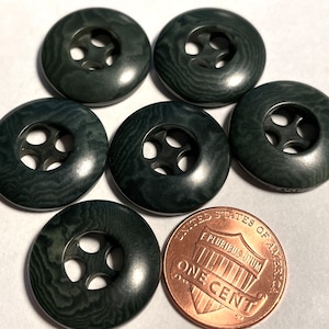Set of 6 Vintage Dyed Dark Green 4-hole Sew-through Natural Corozo Tagua Nut Buttons 20mm 13/16&quot; 13426