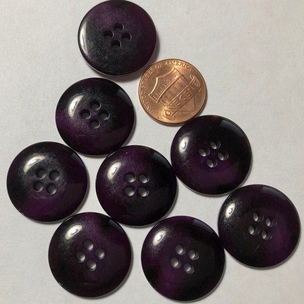 8 Glossy Shiny Domed Top Dark Purple Plastic 4-hole Sew-through Buttons 22mm 7/8" 11386